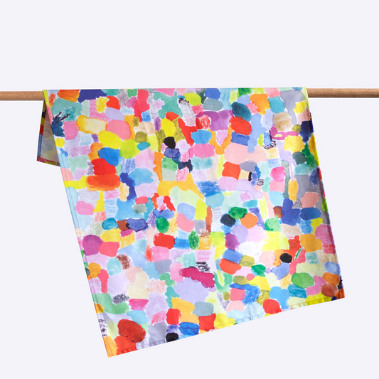 Shuh Lee Landscape Tea Towel: Adorned with a sea of tiny brush stroke in every colour. 