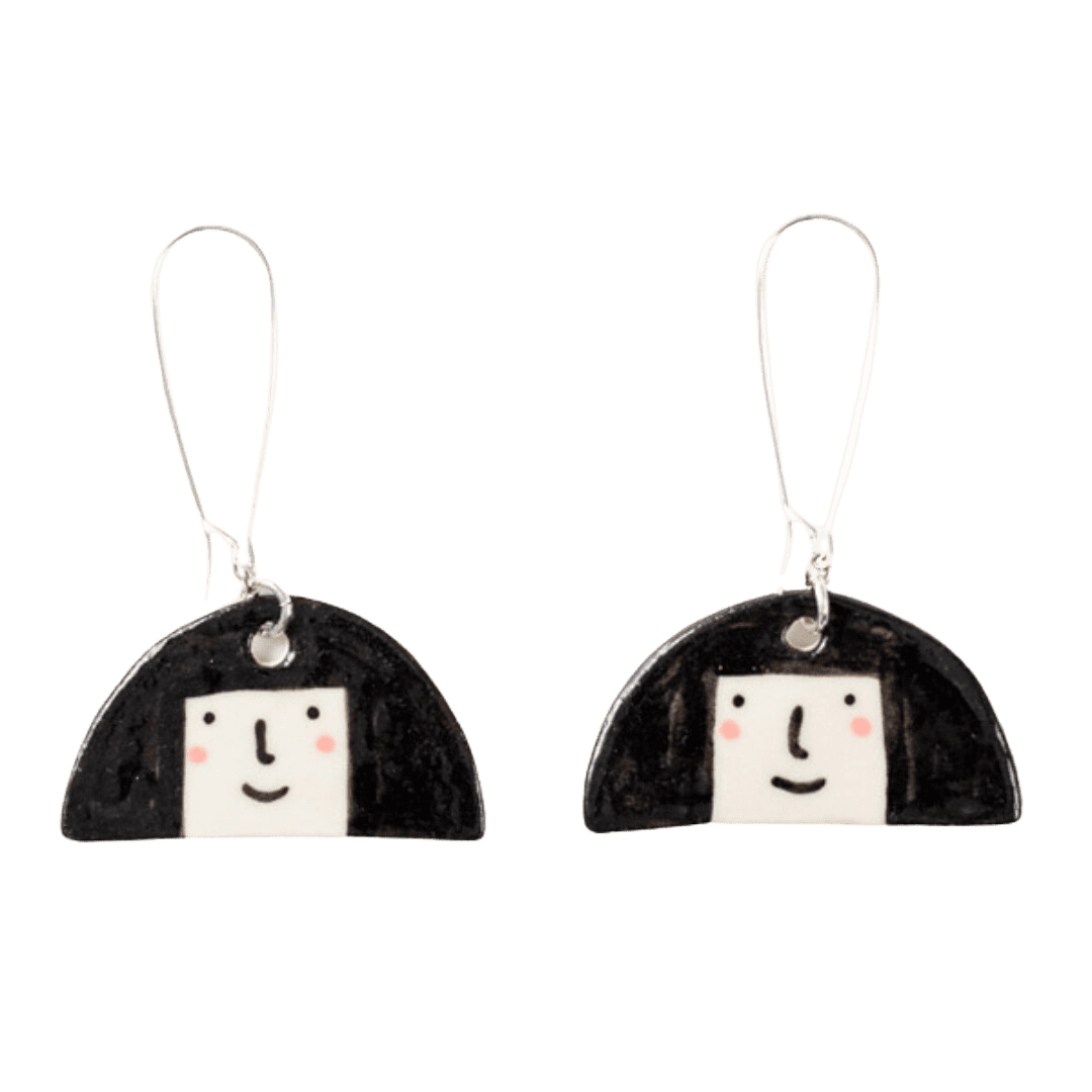 Shuh Lee Hoop Big Hair Earrings: A portrait of Shuh herself, these earrings have big hair, rosy cheeks and a happy face in between. 